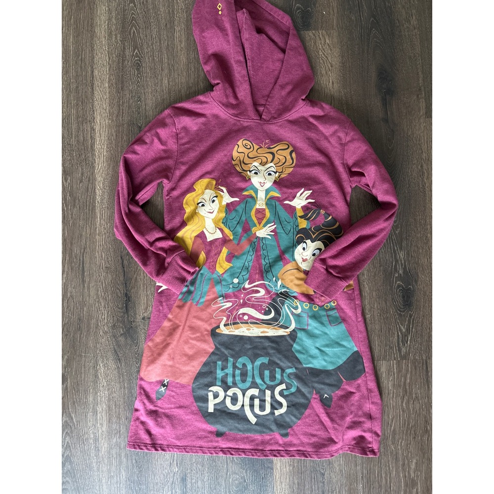 Disney Hocus Pocus Sanderson Sisters Hooded Dress Girls Size L 10/12 Magenta